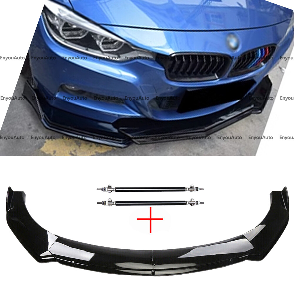 BMW M3 M4 M5 Z4 Front Bumper Lip Spoiler Splitter with Strut Rods - Black