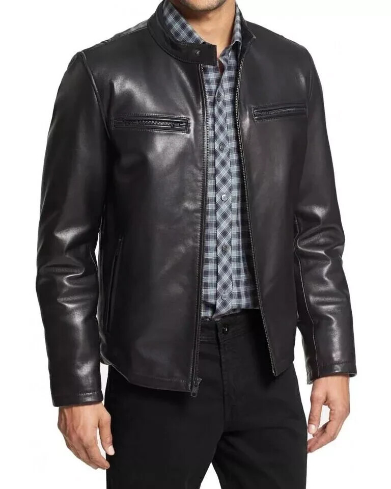 Men's Black Real Leather Motorcycle Biker Lambskin Jacket Classic Biker Jacket