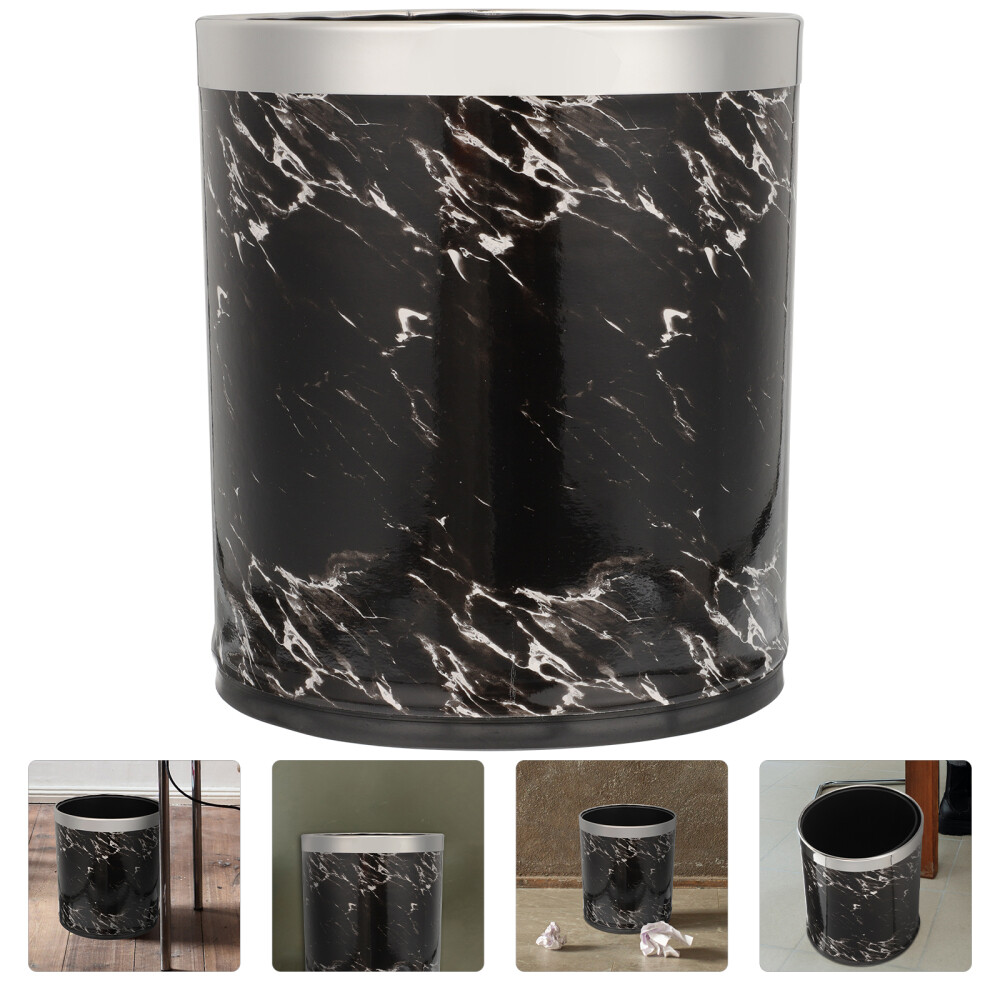 Marble Trash Can Waste Paper Bin Office Basket Black Bins for Bathroom