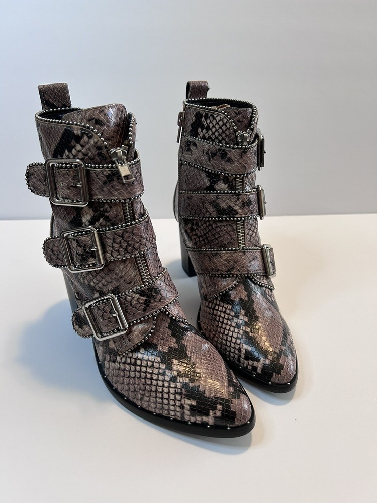 Steve Madden Hattie Snakeskin Boots with Block Heel Studded Straps Size 7 Zip Closure