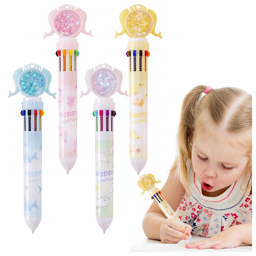 10-Color Dolphin Ballpoint Pen Set with 1ml Ink Capacity