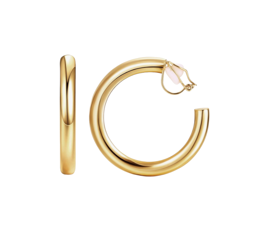 30mm Smooth Gold Clip-On Hoop Earrings