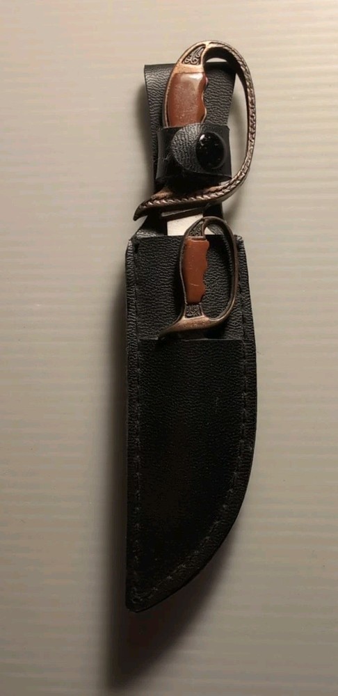 New Mini Double Fixed Blade Knife Set with Leather Sheath and Pirate Sword Design