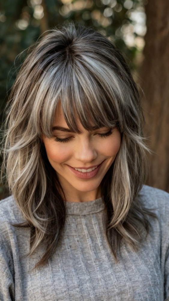 Blonde Highlight Gray Wig100% Human Hair Wig 13x4 Lace Front Wig With Bangs