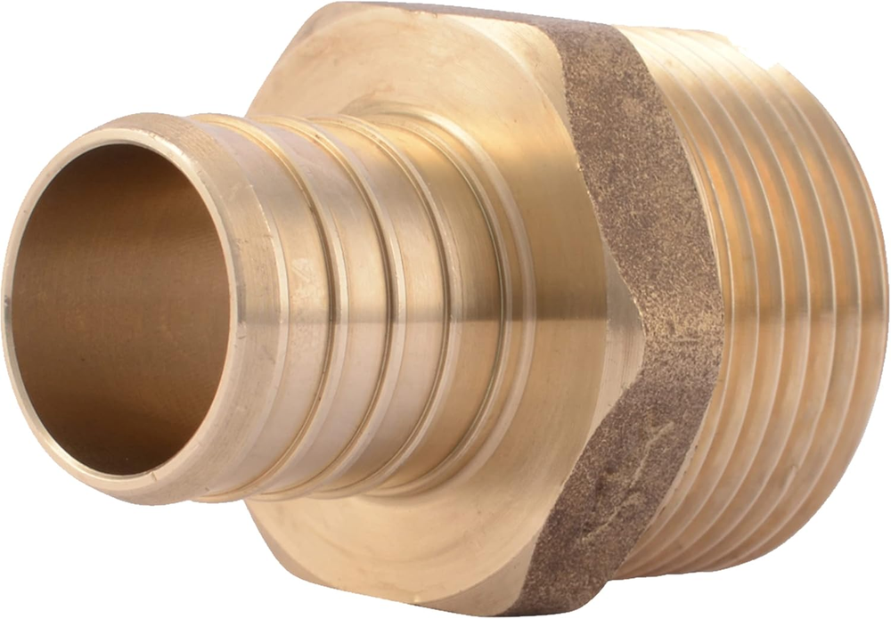 1 Inch Crimp MNPT Male Adapter, Brass Plumbing Fitting, PEX Pipe, Cop