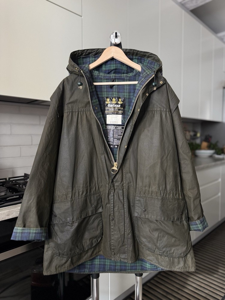 Barbour A5 Waxed Durham England Waterproof Hooded Jacket in Olive Khaki