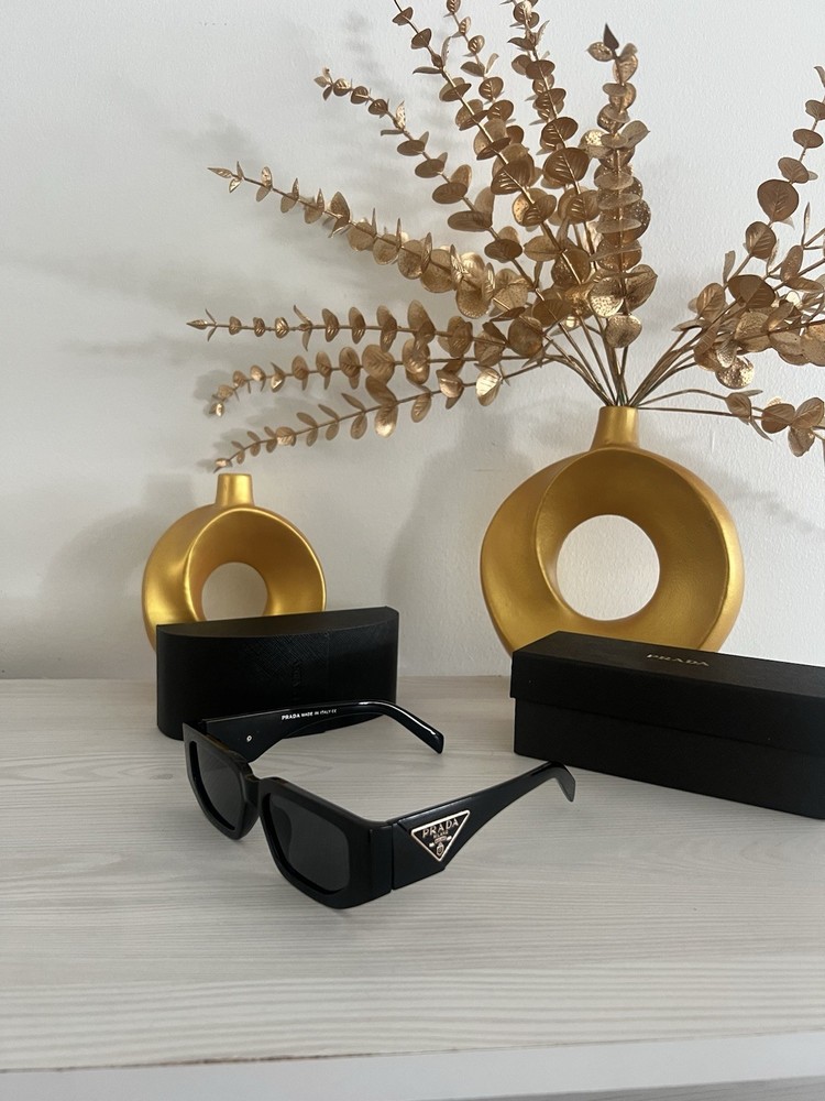 Prada PR 09ZS 2AU06B Black Rectangle Unisex Sunglasses