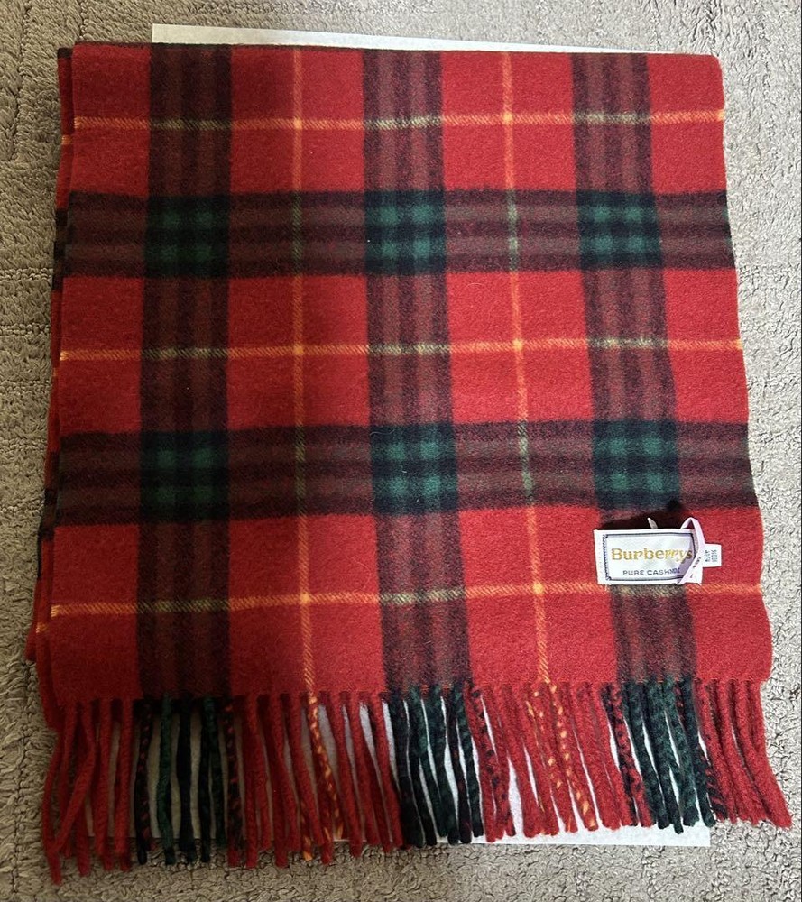 Burberry Cashmere 100 Muffler Vintage Red Women Scarf Accessory Original LTD Col