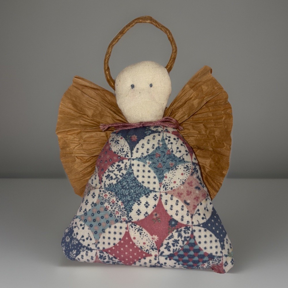 Vintage 90s Handmade Angel Floral Pattern Stuffed Quilted Christmas Ornament