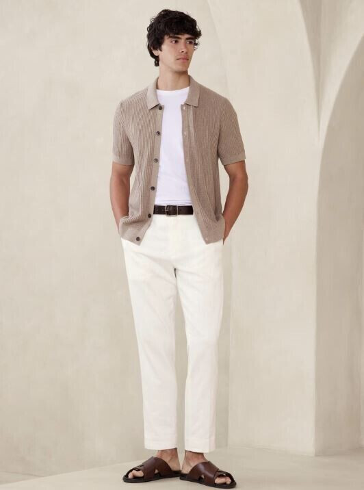 NEW Banana Republic 36/30 Tailored-Fit Linen-Blend Trouser 36 x 30 Ecru #878307