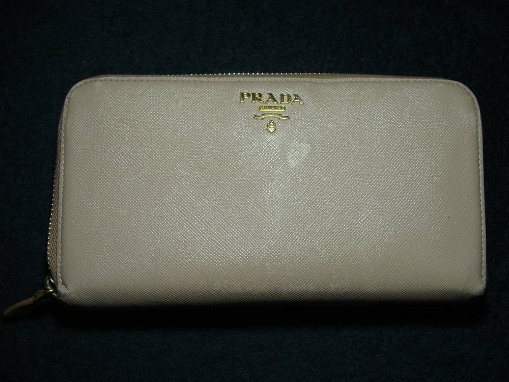 Prada Saffiano Leather Large Zip Bifold Wallet with Round Corners