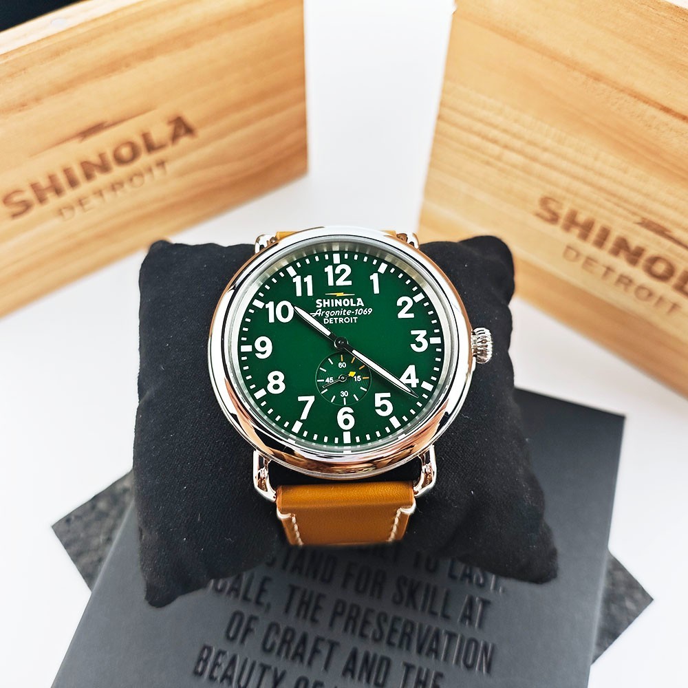 Shinola The Runwell 47mm Leather Strap Green Dial Men's Quartz Chronograph Watch