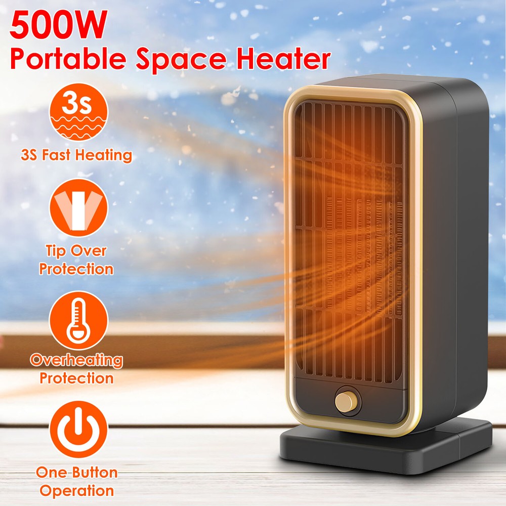 500W Space Heater Portable Electric Ceramic Heater Office Room Desk Indoor Use