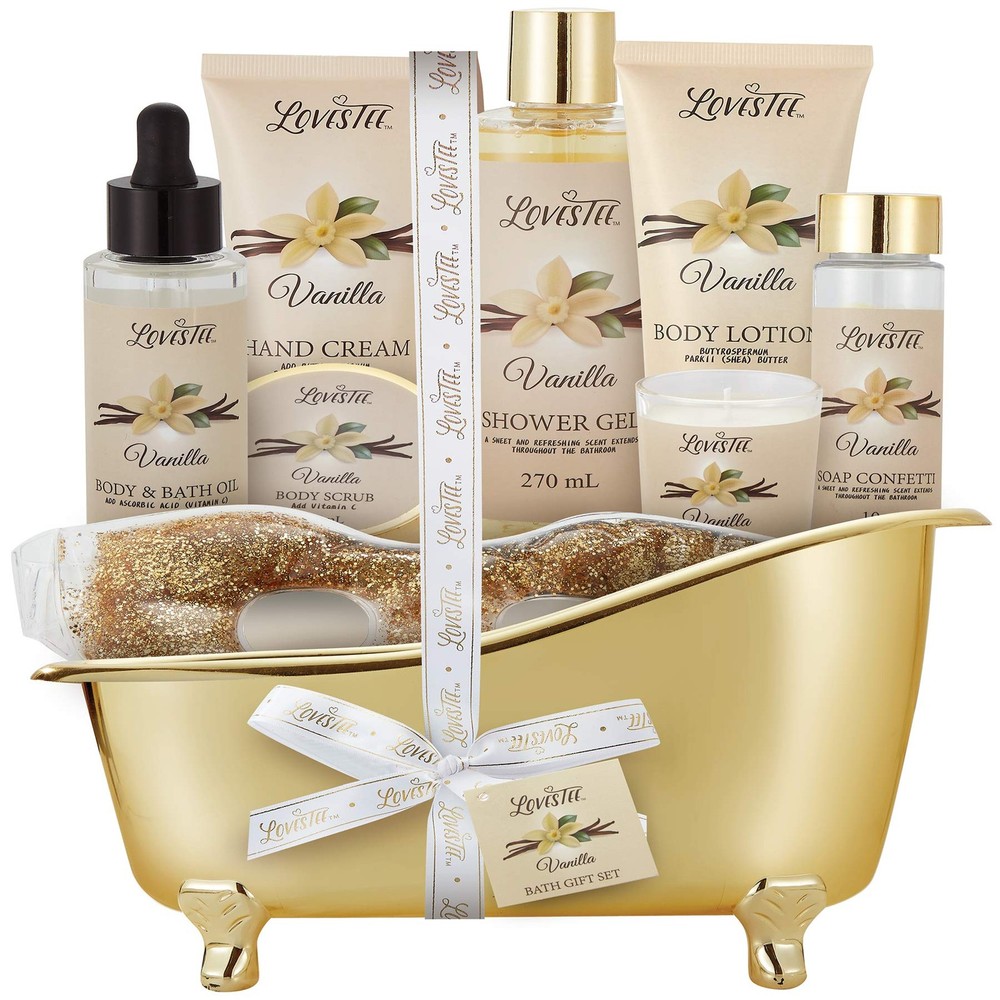 Mothers Day Spa Gift Basket with Vanilla Bath & Body Set for Women - Christmas Present-image