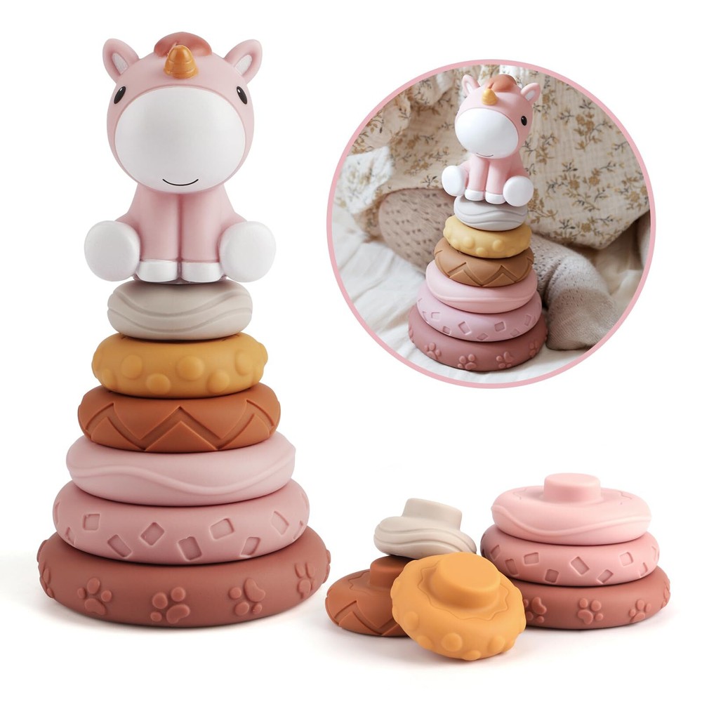 Nueplay 7-Piece Stacking Nesting Baby Toys with Teether and Building Blocks for Infants