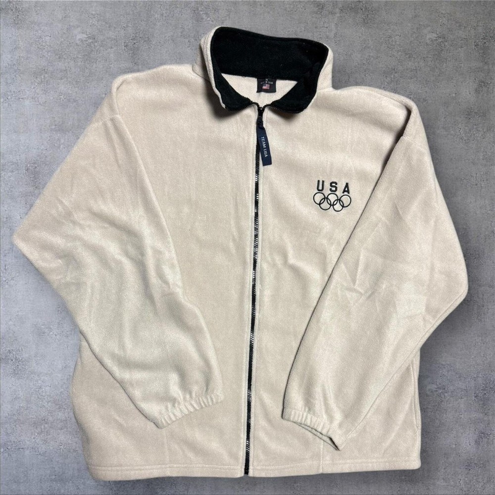 Y2K USA Olympics cream full zip fleece pullover XL
