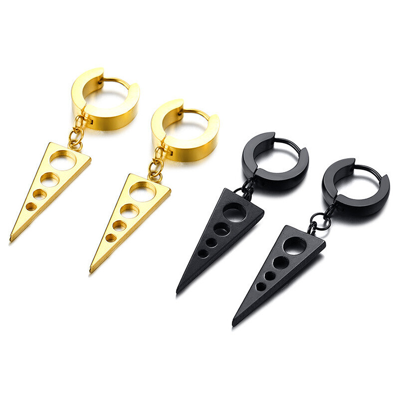 26MM Titanium Steel Geometric Men's And Women's Black Gold Triangle Earrings