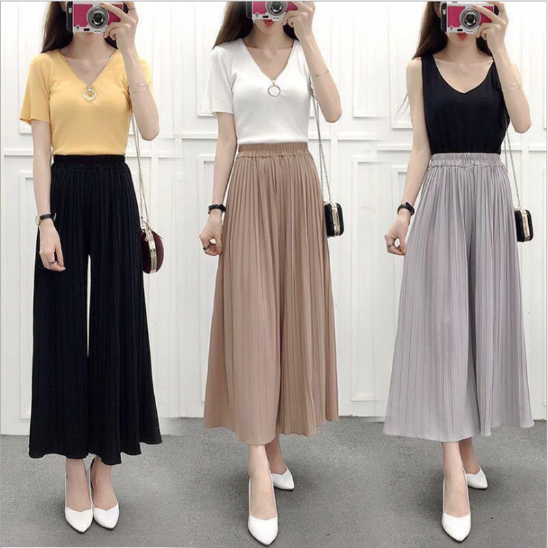 Women's Solid Color Pleated Wide Leg Casual Pants – Comfortable & Stylish Eight Panel Design