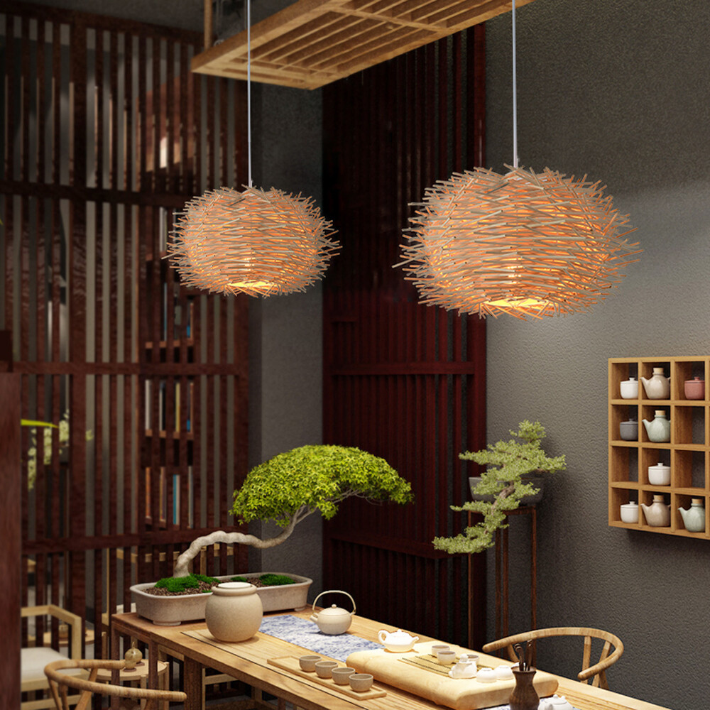1M Bamboo Pendant Light Large Handwoven Wicker Light Fixture Rattan Pendant Lamp