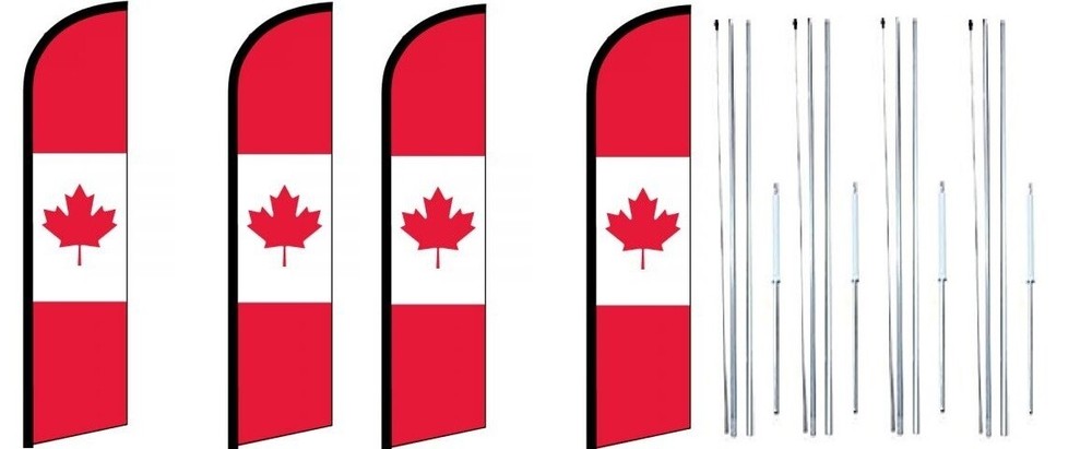 Canada Windless Flag With Complete Hybrid Pole set- 4 pack