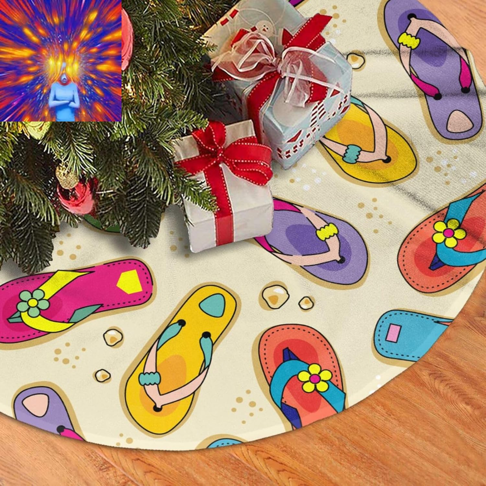 Flip Flops Beach Summer Times Christmas Tree Skirt Funny Tree Mat for Farmhouse