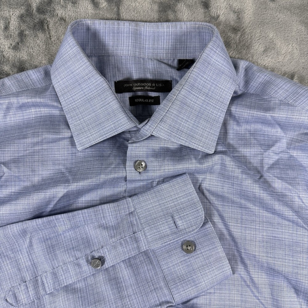 John Varvatos Signature Tailored Regular Fit Dress Shirt Blue Plaid 16 32/33
