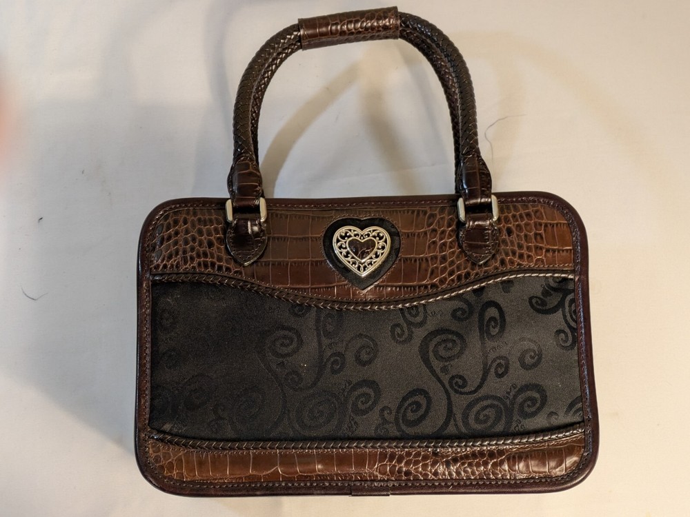 Brighton Make Up Travel Toiletry Leather Brown Croc & Black Bag 12x8x5 BRAND NEW