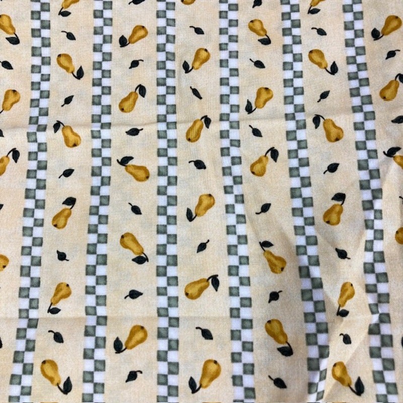 Green & white gingham check 100% cotton pear print fabric for sewing