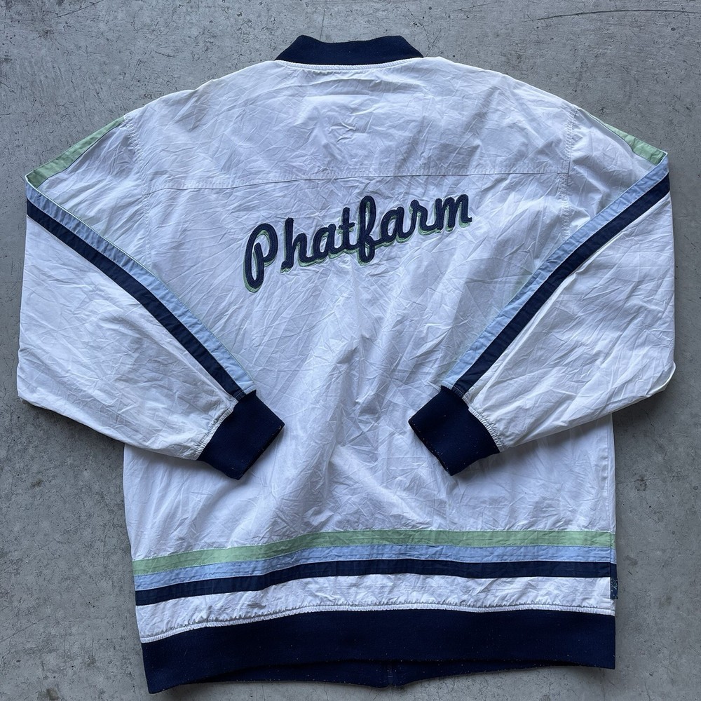 Vintage Phat Farm Windbreaker Jacket White Green Streetwear Men’s XL XLarge