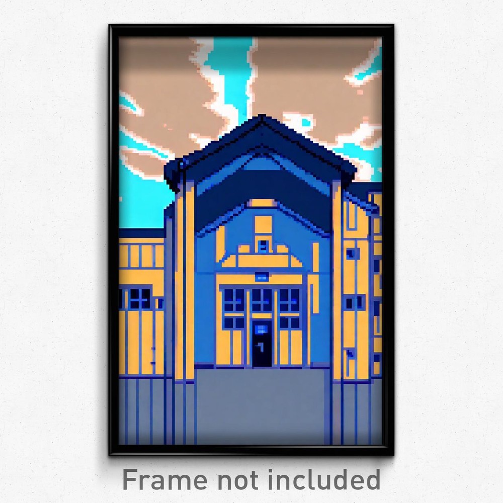 Pixel Art Poster - Sky Blue Middle School (8 Bit Psychedelic Video Game Print)