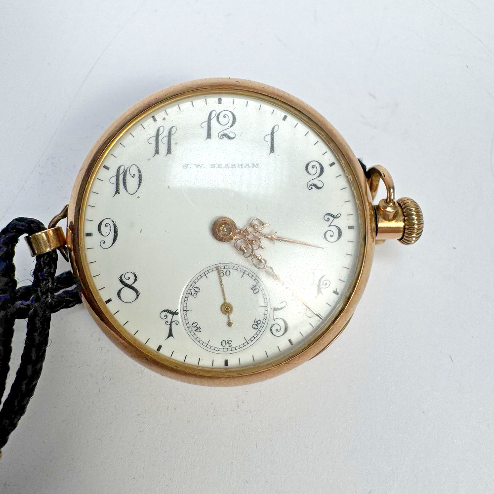 ANTIQUE SWISS POCKET WATCH, PRIVATE LABEL J W NEASHAM OTTUMWA IA, 15J, GP CASE