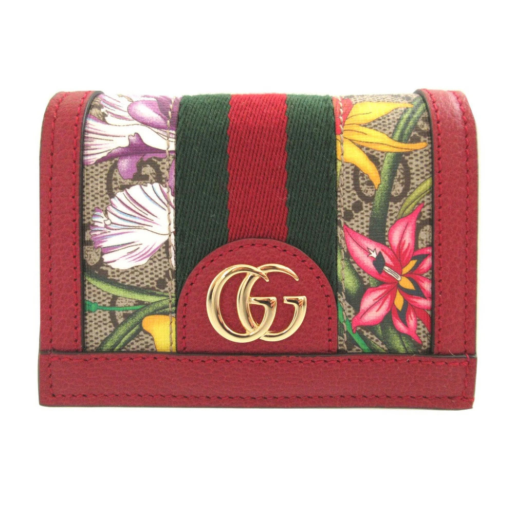 Gucci Ophidia GG Flora PVC Compact Bifold Wallet Red