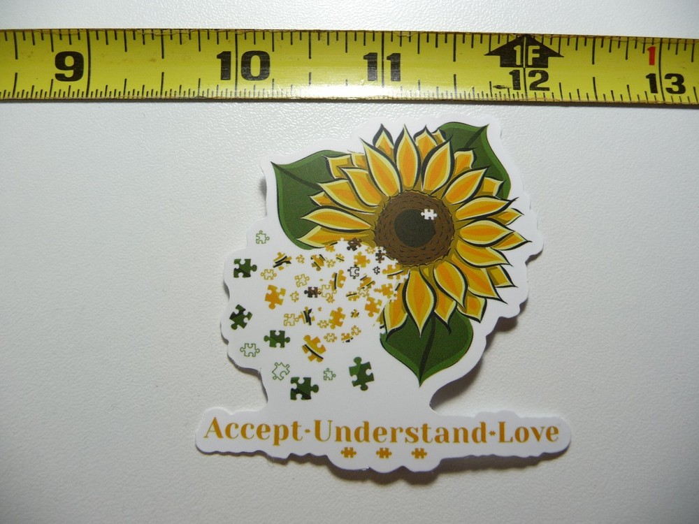 AUTISM SUPPORT DECAL STICKER ACCEPT UNDERSTAND LOVE FLOWER PUZZLE PIECES