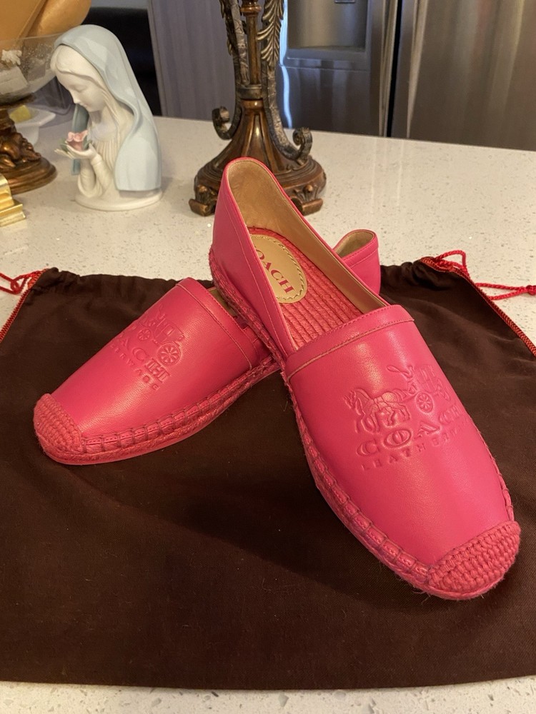 Coach Women's Charlie Espadrilles Leather Flat Moccasins, Bold Pink, Sz 8