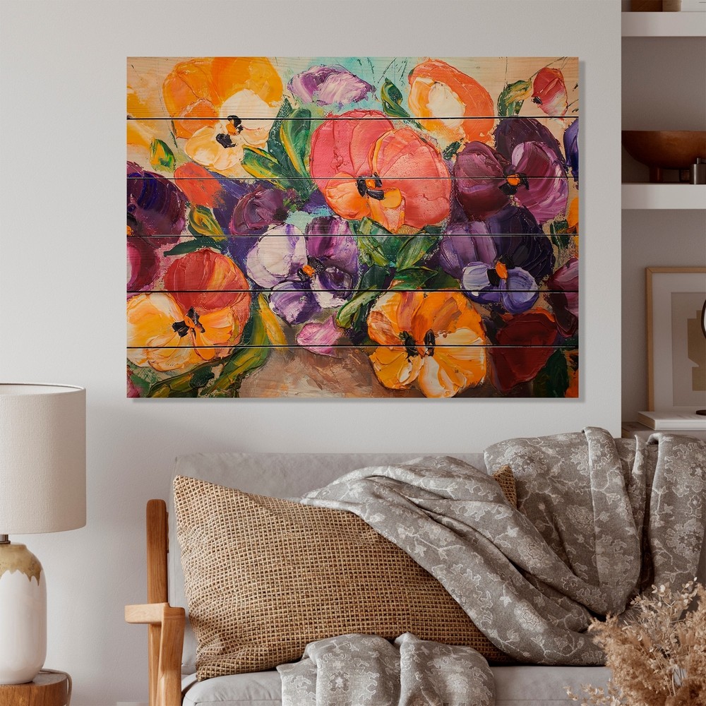 Designart 'Yellow And Red Vintage Flowers VI' Traditional Wood Wall Art -