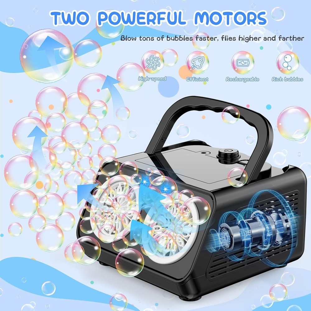 Upgraded Automatic Bubble Blower Machine with Dual Fans - Portable Bubble Maker  