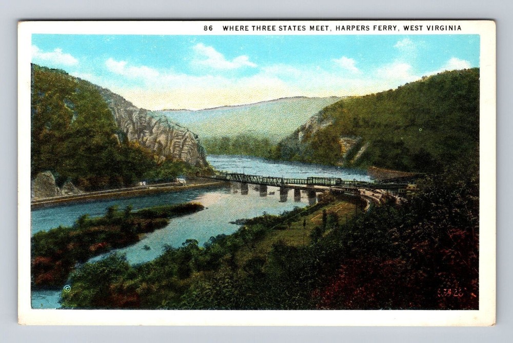 Harpers Ferry WV-West Virginia, Three States Meet, Antique Vintage Postcard
