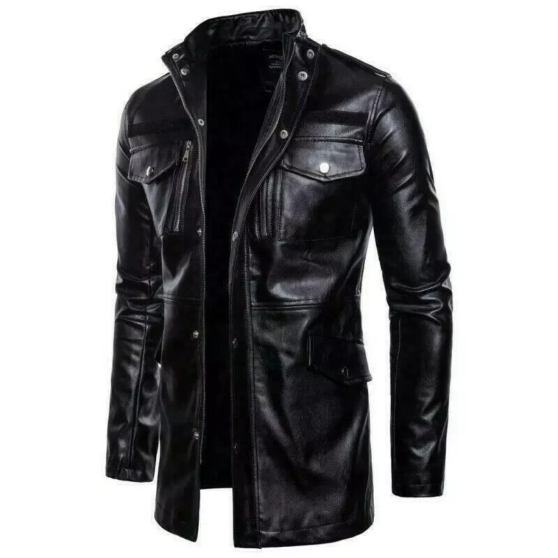 Men's Black Leather 100% Real Lambskin Vintage Trench Coat Stylish Winter Wear