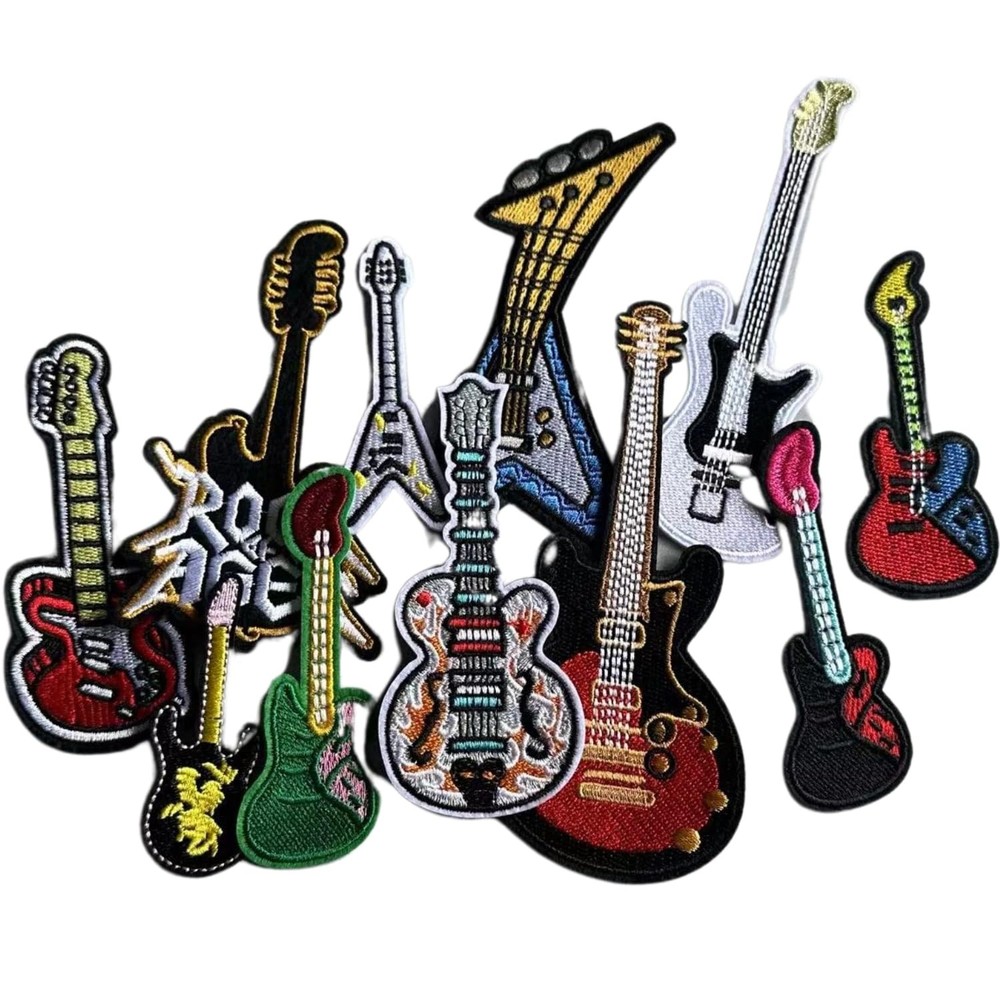 11Pcs Guitar Embroidered Patches Iron On Sew On Musical Instrument Applique
