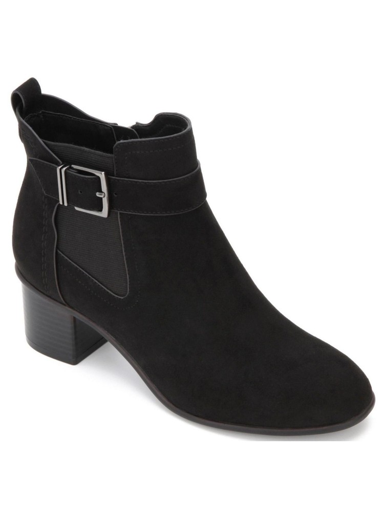 KENNETH COLE Womens Black Stretch Round Toe Stacked Heel Zip-Up Booties 9.5