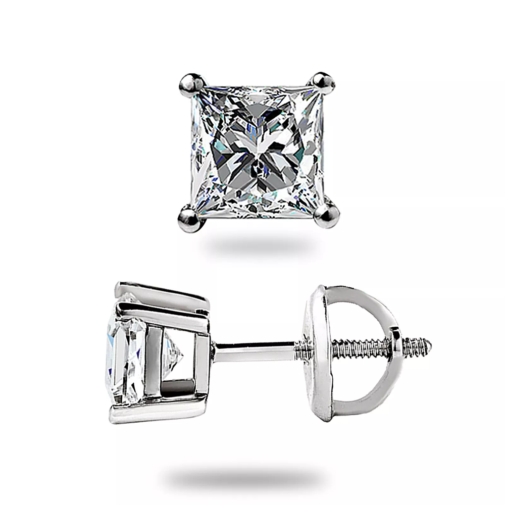 Princess Cut 0.40 Ct MOISSANITE Stud Earrings Screw back 14K White Gold Gift