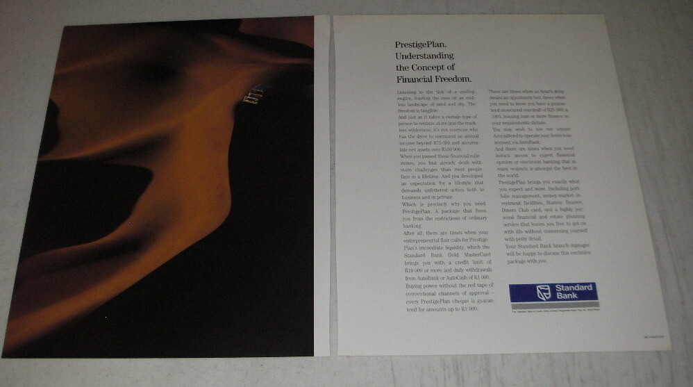 1989 Standard Bank Ad - PrestigePlan. The concept of financial Freedom