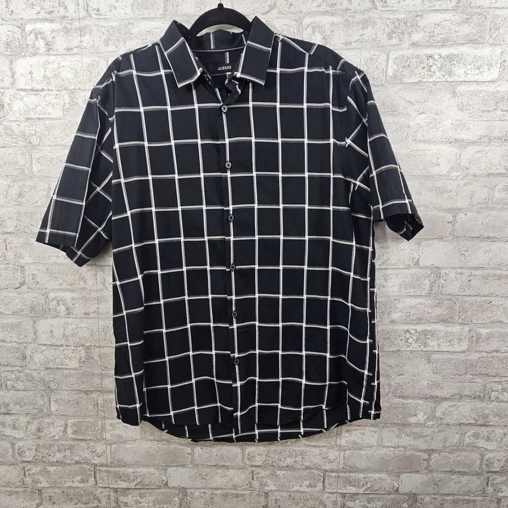 ALFANI Short Sleeve Shirt Button-Down 100% Cotton Men Size Large