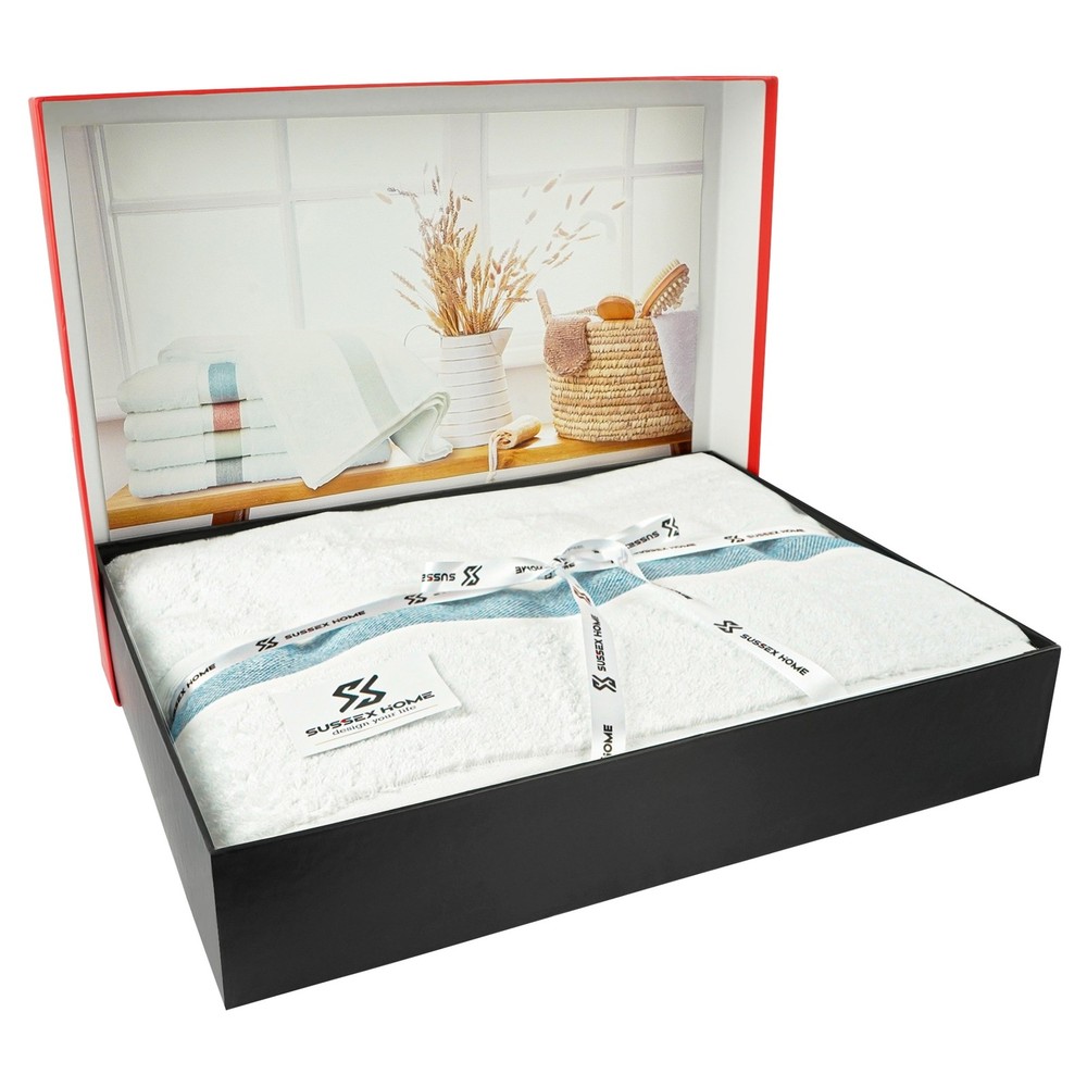 Ultra-Absorbent Natural Cotton Large Bath Towel Set in White & Salmon