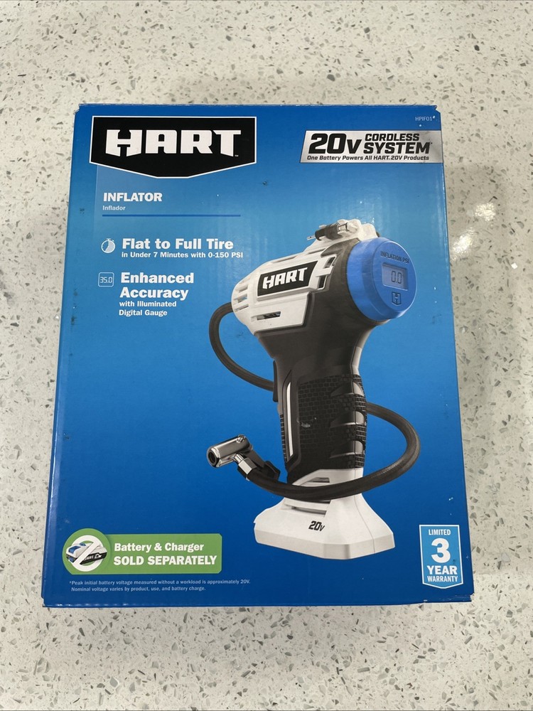 HART 20V Cordless Inflator Bare Tool Black White HPIF01