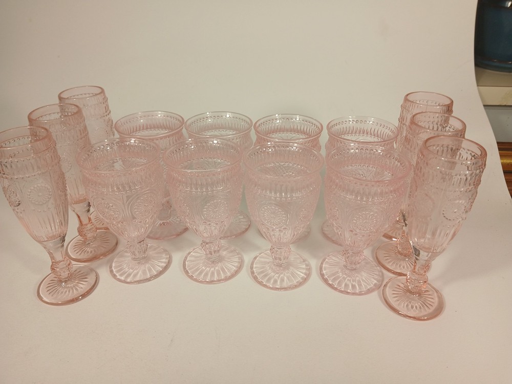 set weddingstar pink Water Glass 8 Goblets 10 oz and 6 flutes 6 oz