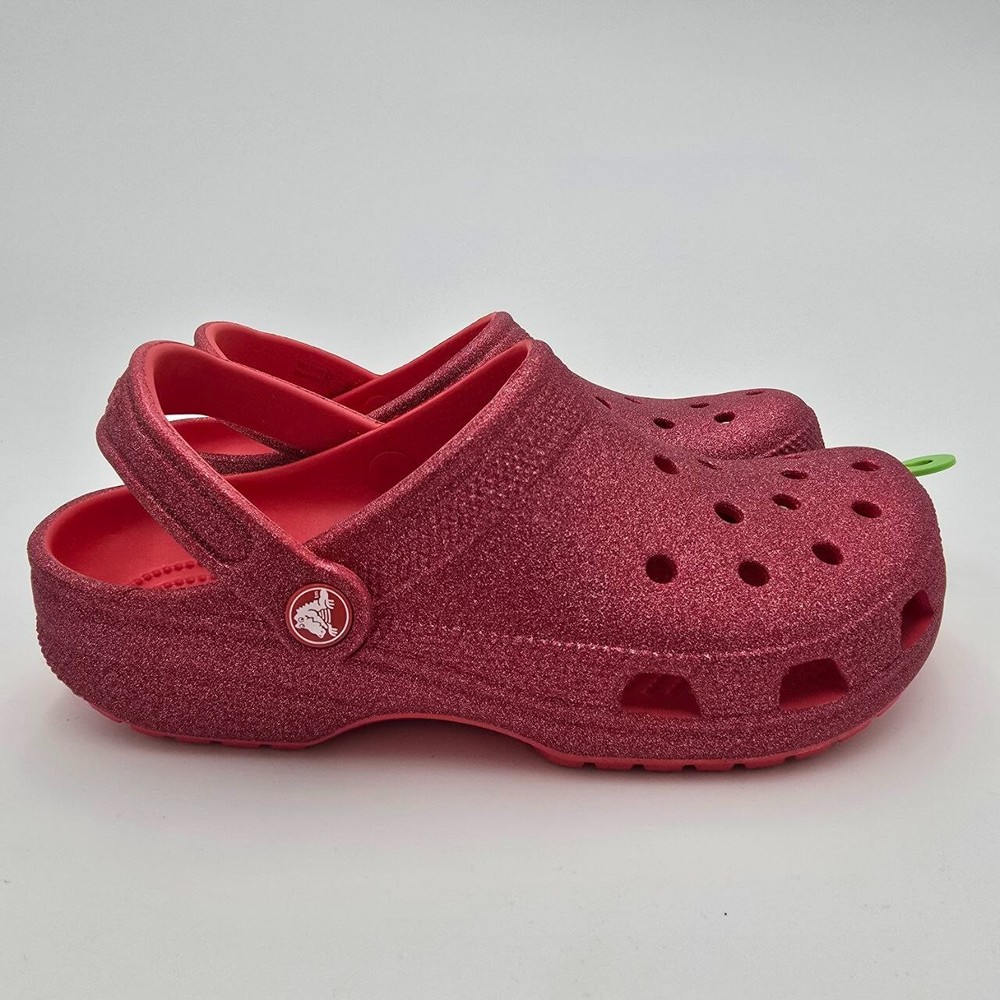 Crocs Classic Glitter Clogs Women's Size 8 Red Sparkle Slip On Casual Comfort