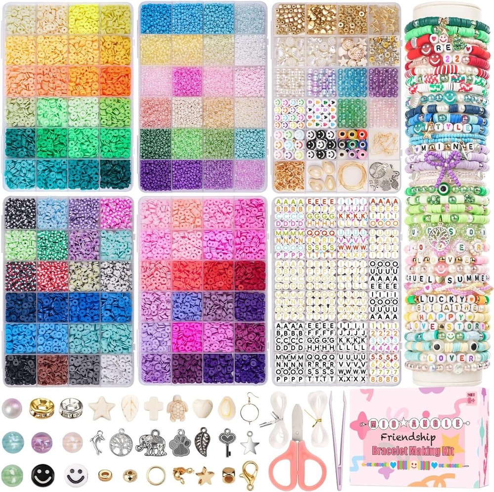 DIY Bracelet Making Kit with 9000PCS Clay Beads and 5000PCS Glass Seed Beads for Jewelry Crafting