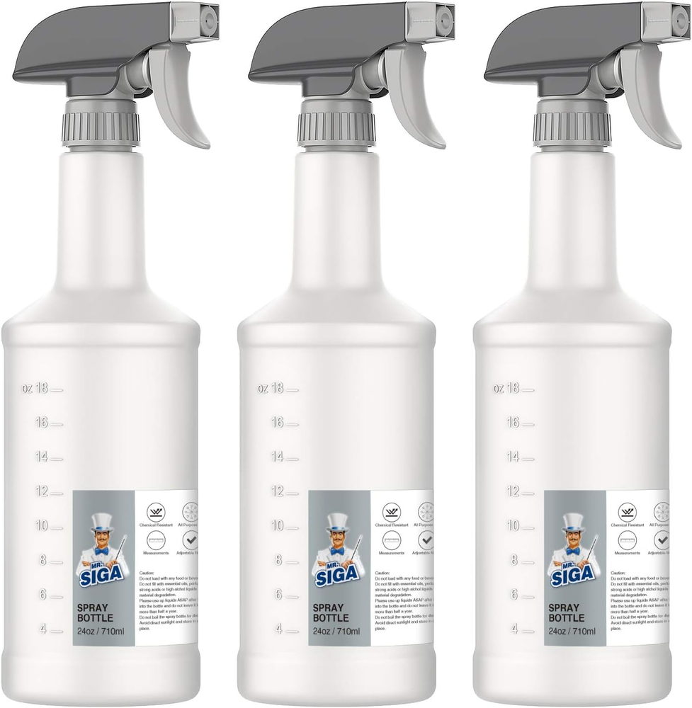 24 Oz Empty Plastic Spray Bottles for Cleaning Solutions Household Reusable 3pcs