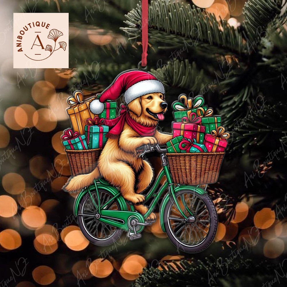 Christmas Golden Retriever Cycling Ornament Christmas Gift For Dog Mom